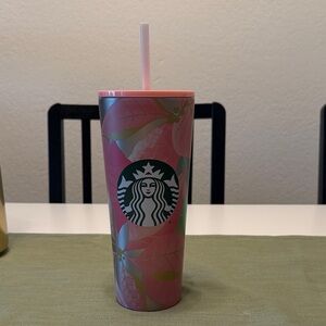 Starbucks Pink and Green Floral Tumbler